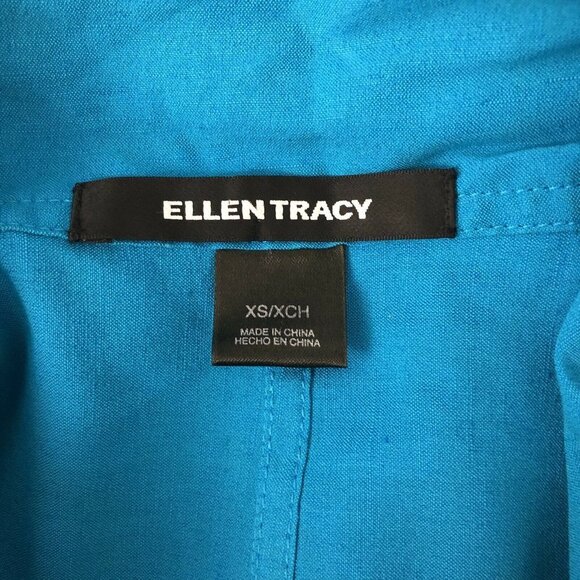 Ellen Tracy Women's Size XS Linen Blend Aqua Blue 3/4 Sleeve Zip Up Jacket - Picture 5 of 5